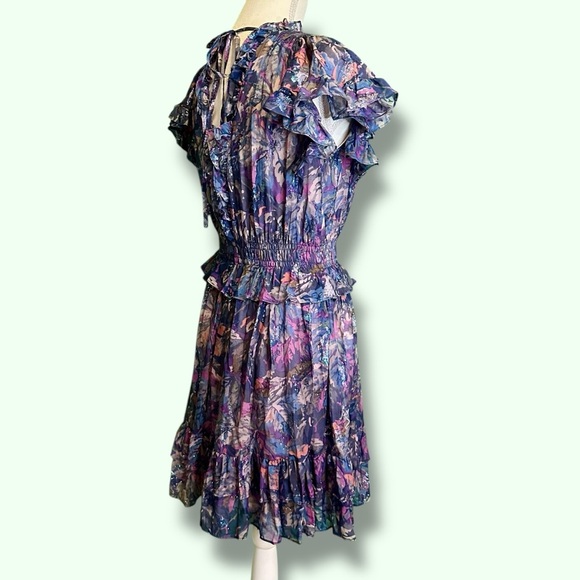 NWT Rebecca Taylor ‘Giverny Fleur’ Ruffled Mini Dress in “Amethyst Floral” Sz S - Picture 11 of 16